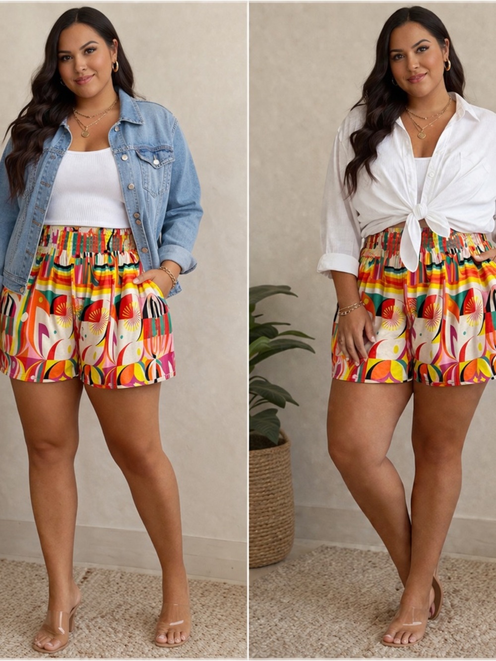 AKIRA Colorful Abstract Elastic Waist Summer Shorts